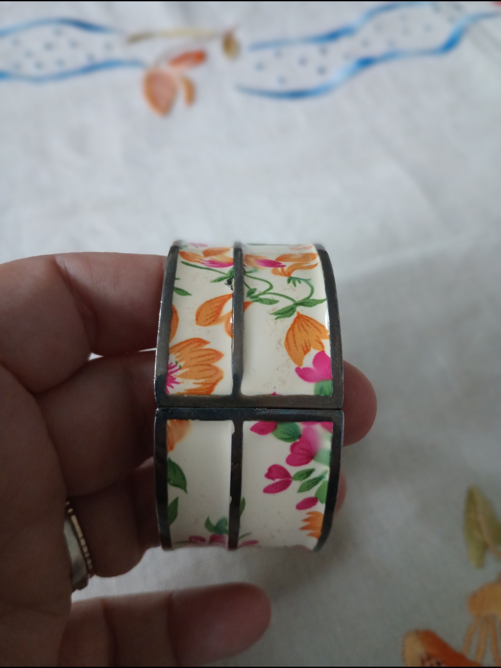 Floral Bracelet - White with Orange & Pink Flowers